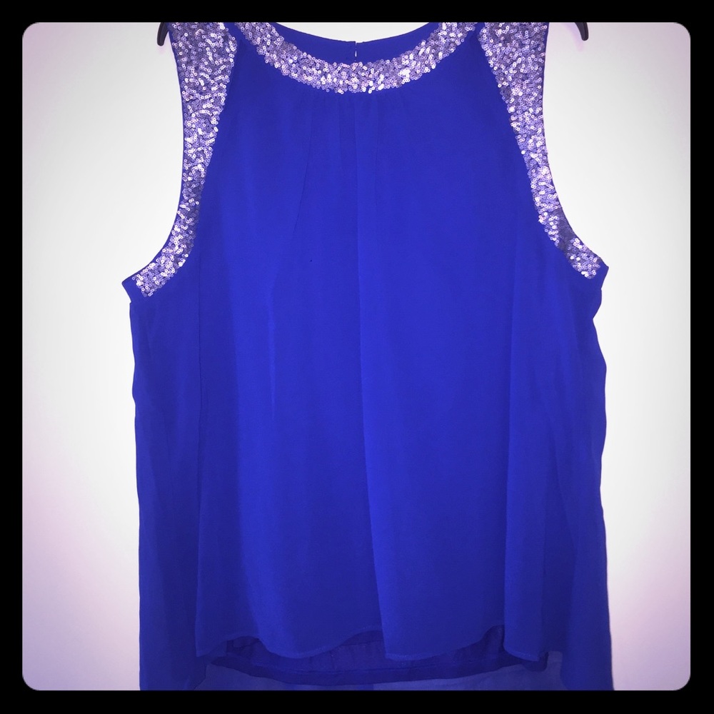 Design 365 Women Blue Tank Blouse w/ Sequins 2X